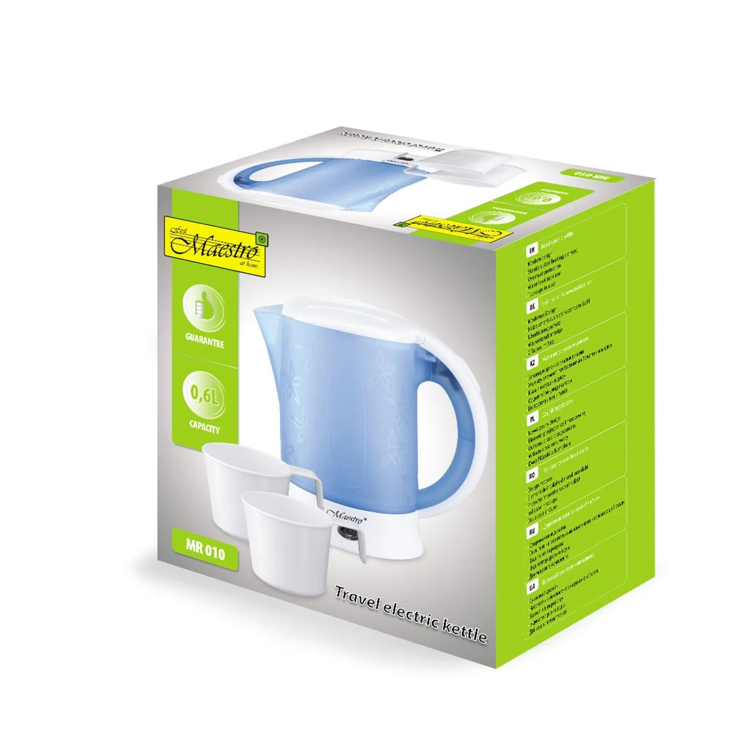 Maestro MR010 Electric Tourist Kettle   2 Mugs Cup Compact Travel Overheating Protection 0.6L 600W