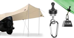Magnetic Camping Hooks   Car Tailgate Awning, Large Tarp with Poles, Tent Hanging Hook Organizer for Canopy Magnet Clip Hanger with Carabiner