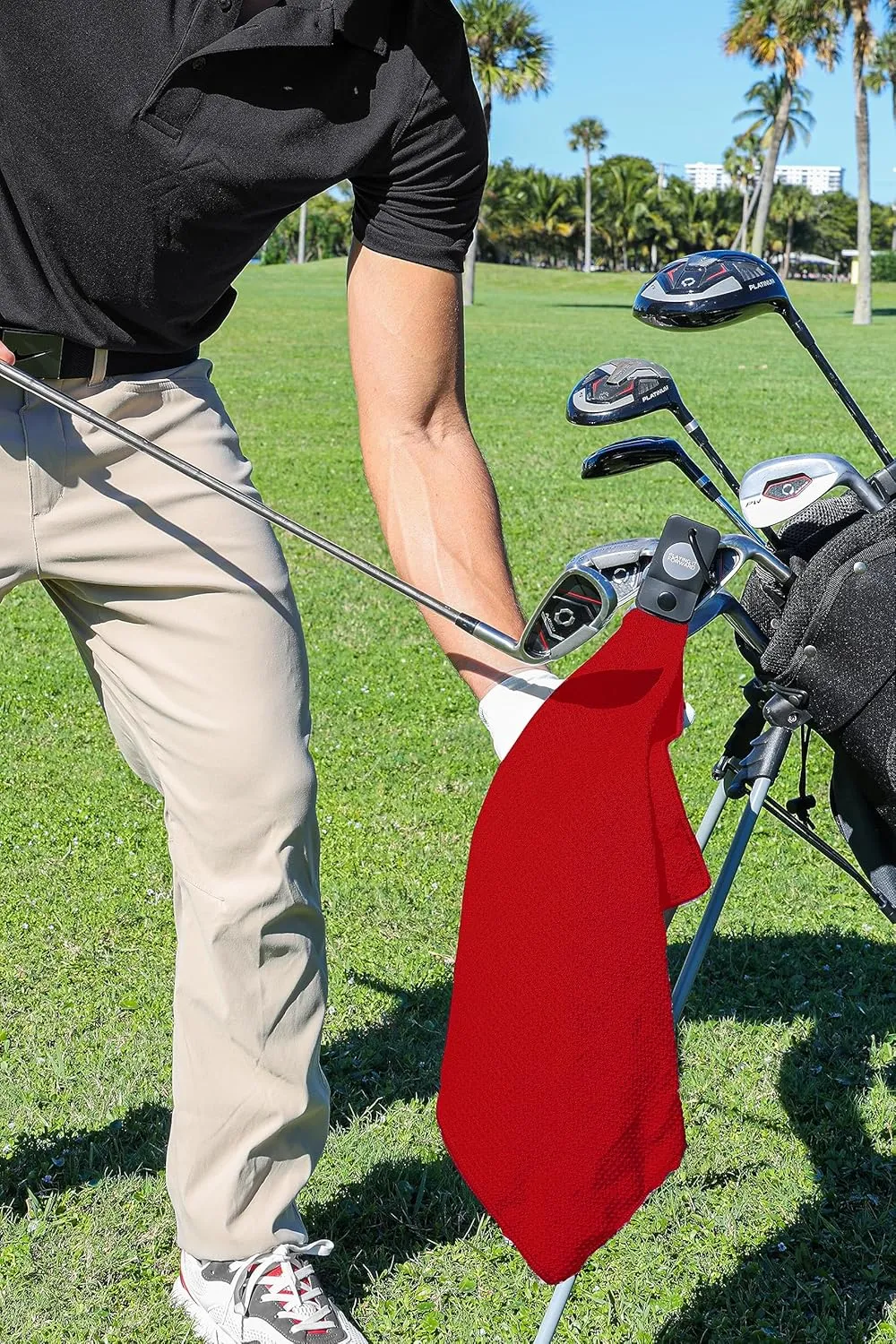 Magnetic Golf Towel with Clip - Waffle Weave Microfiber Towel with Industrial Strength Magnet for Strong Hold to Golf Bag & Cart - Club Cleaner & Golfing Accessories, Red