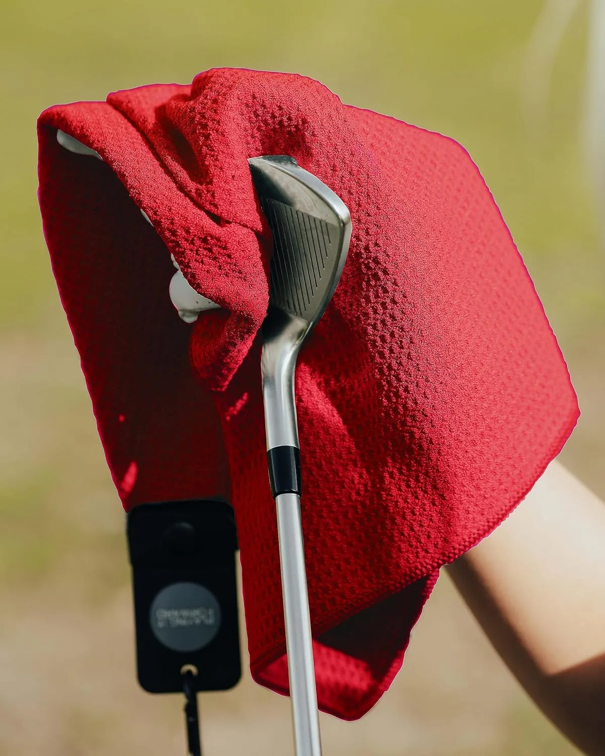 Magnetic Golf Towel with Clip - Waffle Weave Microfiber Towel with Industrial Strength Magnet for Strong Hold to Golf Bag & Cart - Club Cleaner & Golfing Accessories, Red