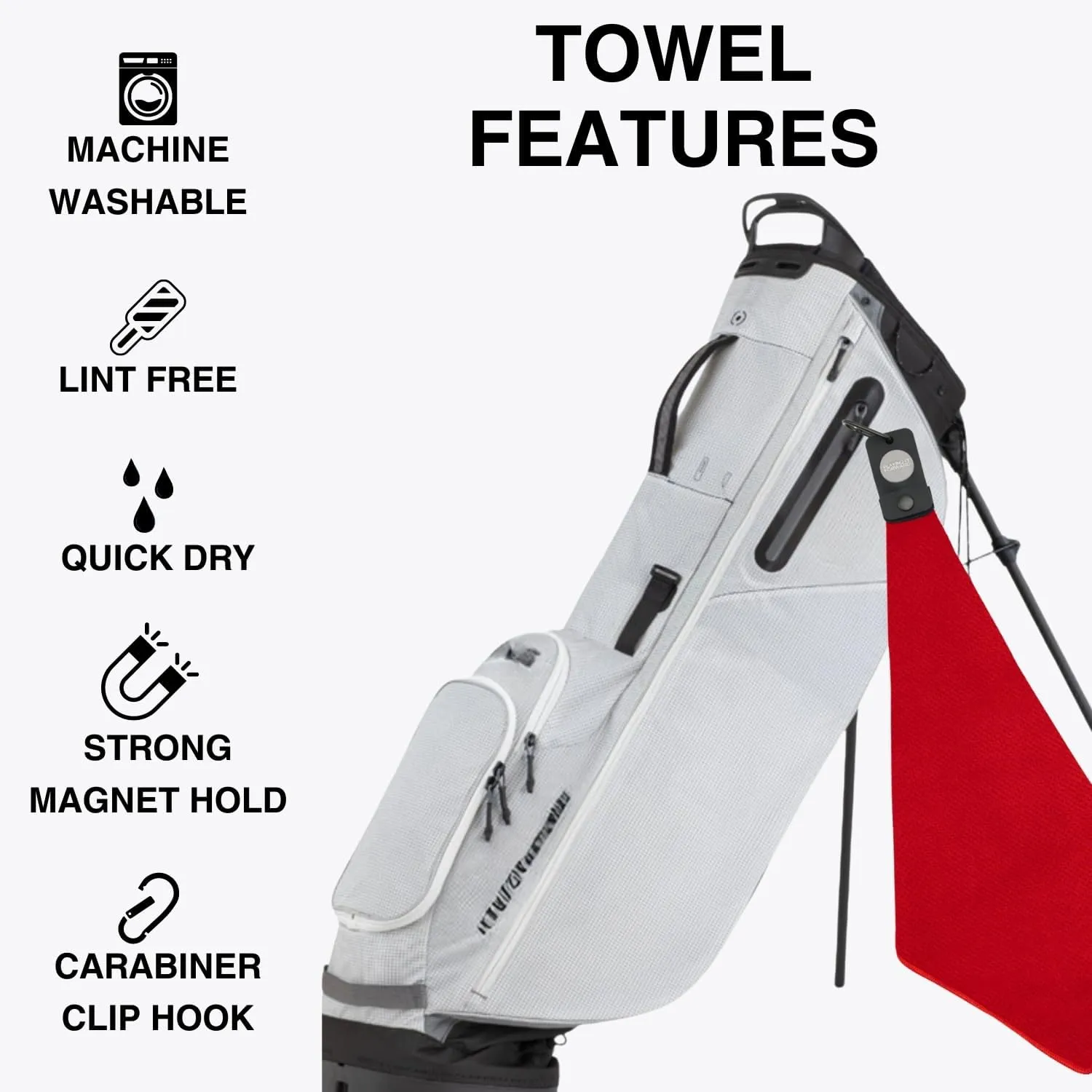 Magnetic Golf Towel with Clip - Waffle Weave Microfiber Towel with Industrial Strength Magnet for Strong Hold to Golf Bag & Cart - Club Cleaner & Golfing Accessories, Red
