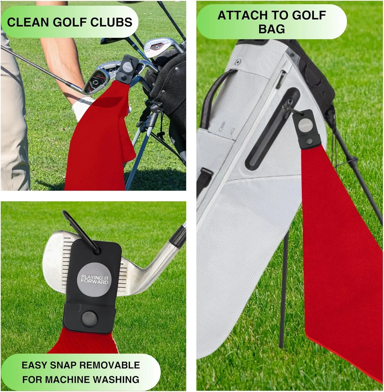Magnetic Golf Towel with Clip - Waffle Weave Microfiber Towel with Industrial Strength Magnet for Strong Hold to Golf Bag & Cart - Club Cleaner & Golfing Accessories, Red