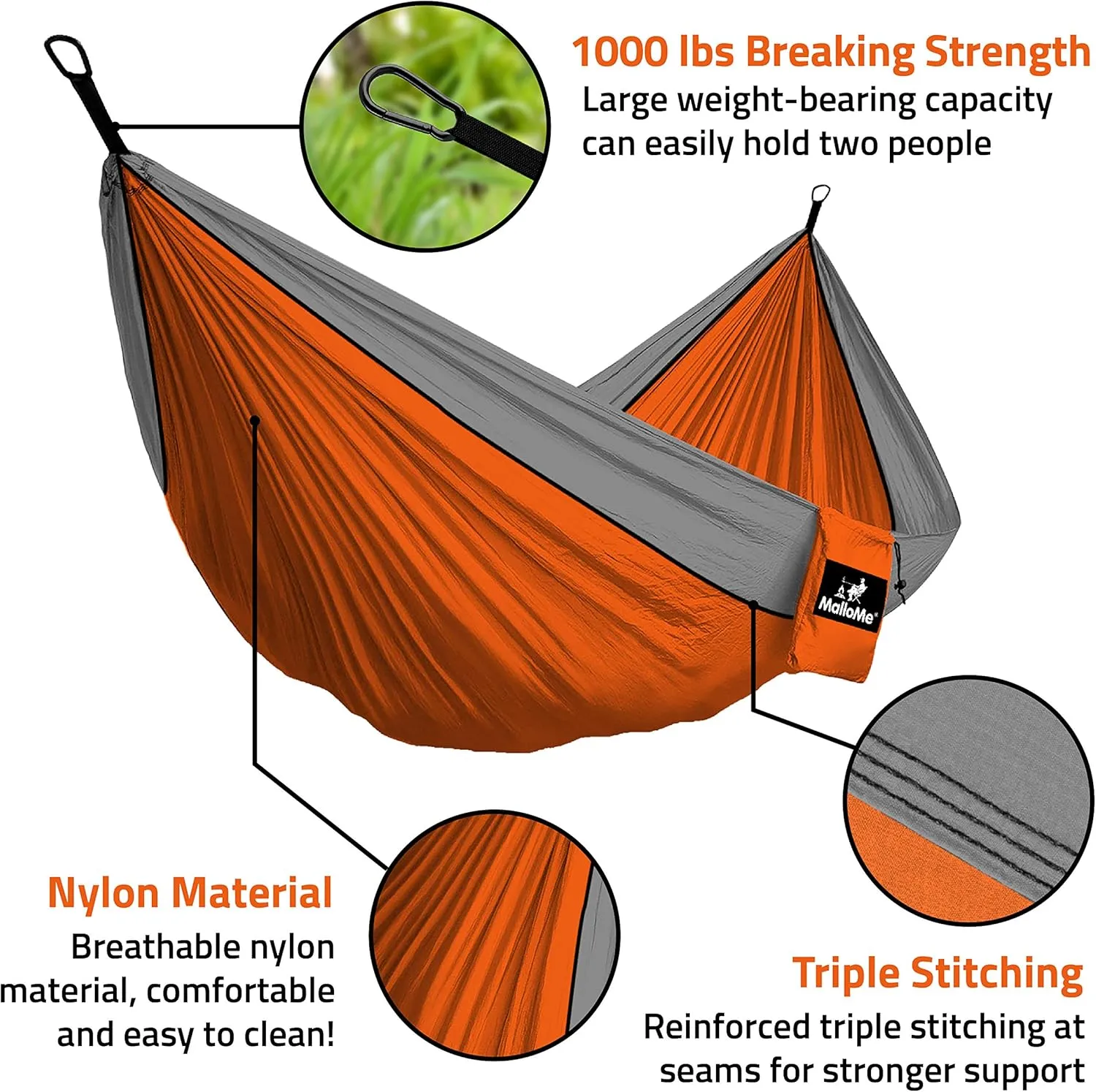 MalloMe Camping Hammock for Adults & Kids - Portable Hammocks for Outside - Hamacas para Adultos Outdoor Single & Double Two 2 Person Hammock - Hamaca/Hamacs/Amacas Heavy Duty Tree Travel Hamock
