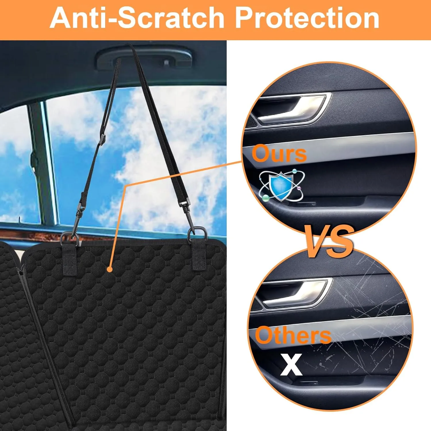 Mancro Dog Car Seat Cover for Back Seat, Waterproof Car Seat Protector for Dogs with Side Flaps, Scratchproof Car Seat Cover, Nonslip Dog Hammock for Sedans, SUVs, X-Large, All Black