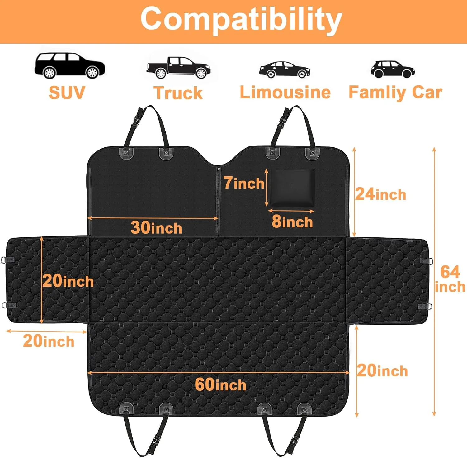 Mancro Dog Car Seat Cover for Back Seat, Waterproof Car Seat Protector for Dogs with Side Flaps, Scratchproof Car Seat Cover, Nonslip Dog Hammock for Sedans, SUVs, X-Large, All Black