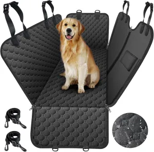 Mancro Dog Car Seat Cover for Back Seat, Waterproof Car Seat Protector for Dogs with Side Flaps, Scratchproof Car Seat Cover, Nonslip Dog Hammock for Sedans, SUVs, X-Large, All Black