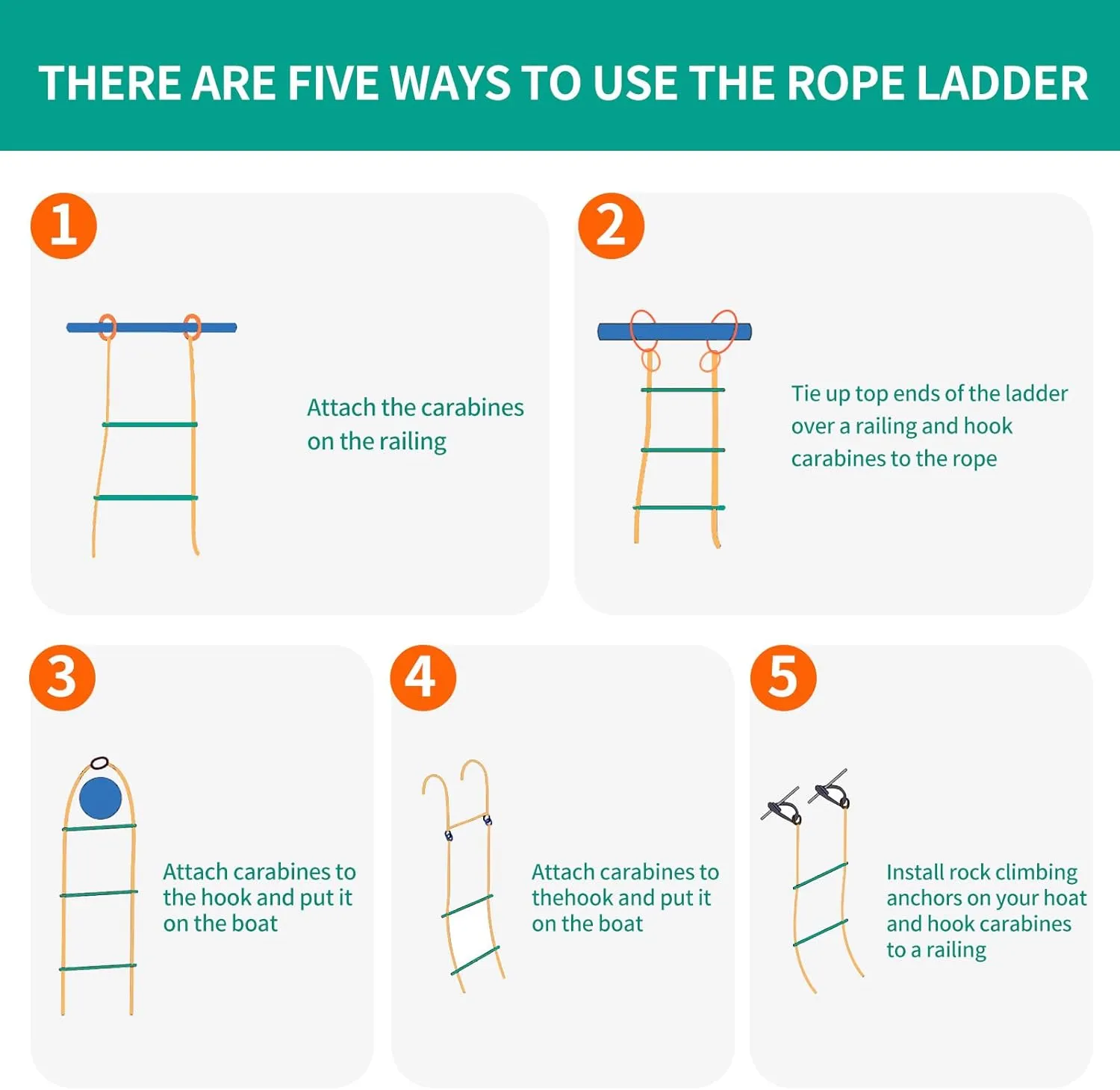 Manifish-Made 5 Step Boat Ladder, 51 Inch Rope Ladder for Adult Boat Boarding, Swim Step Dock Ladder Climbing Aider,Outdoor