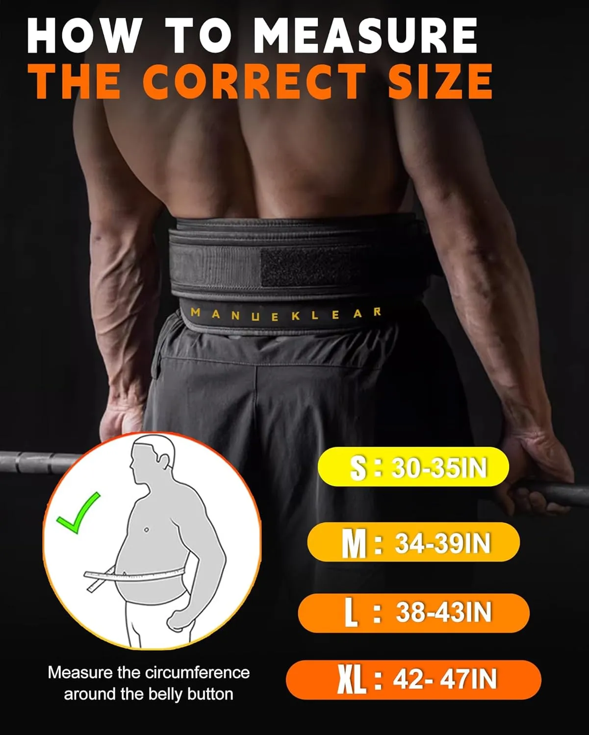 MANUEKLEAR Weight Lifting Belts for Men and Women, Gym Weight Belt with Carabiner Quick Locking, Double-Layer Weightlifting Belt for Workout Squat Powerlifting Deadlift