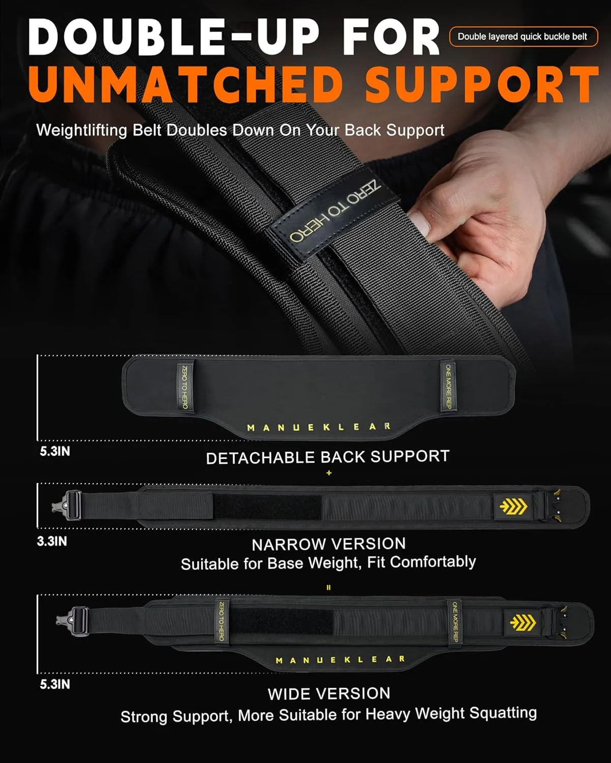 MANUEKLEAR Weight Lifting Belts for Men and Women, Gym Weight Belt with Carabiner Quick Locking, Double-Layer Weightlifting Belt for Workout Squat Powerlifting Deadlift