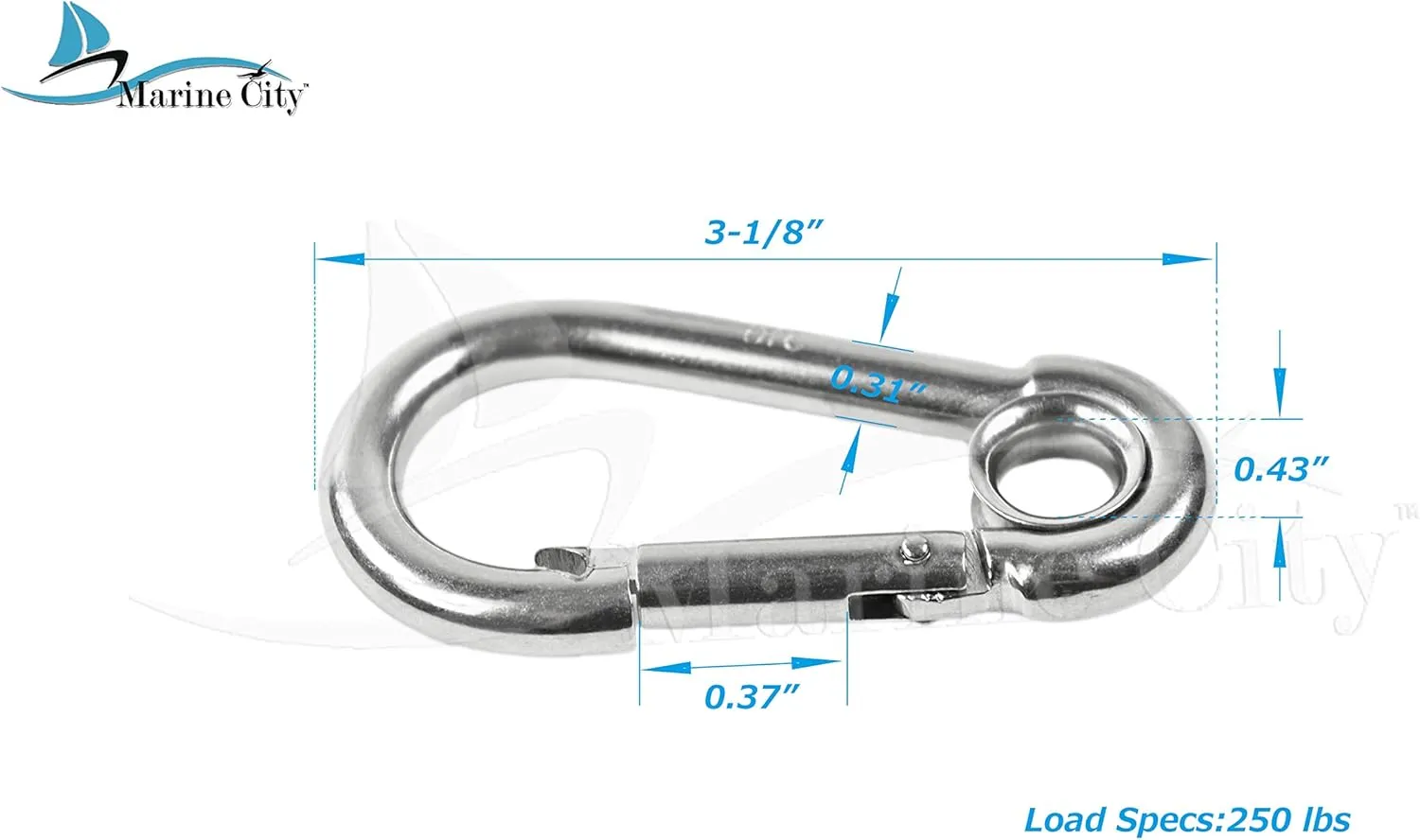 MARINE CITY Carabiner Clip Snap Hook with Ring – 3-1/8 Inches 316 Stainless Steel, Rustproof & Heavy Duty, Ideal for Climbing, Fishing, Hiking, Boating, Sailing, Camping