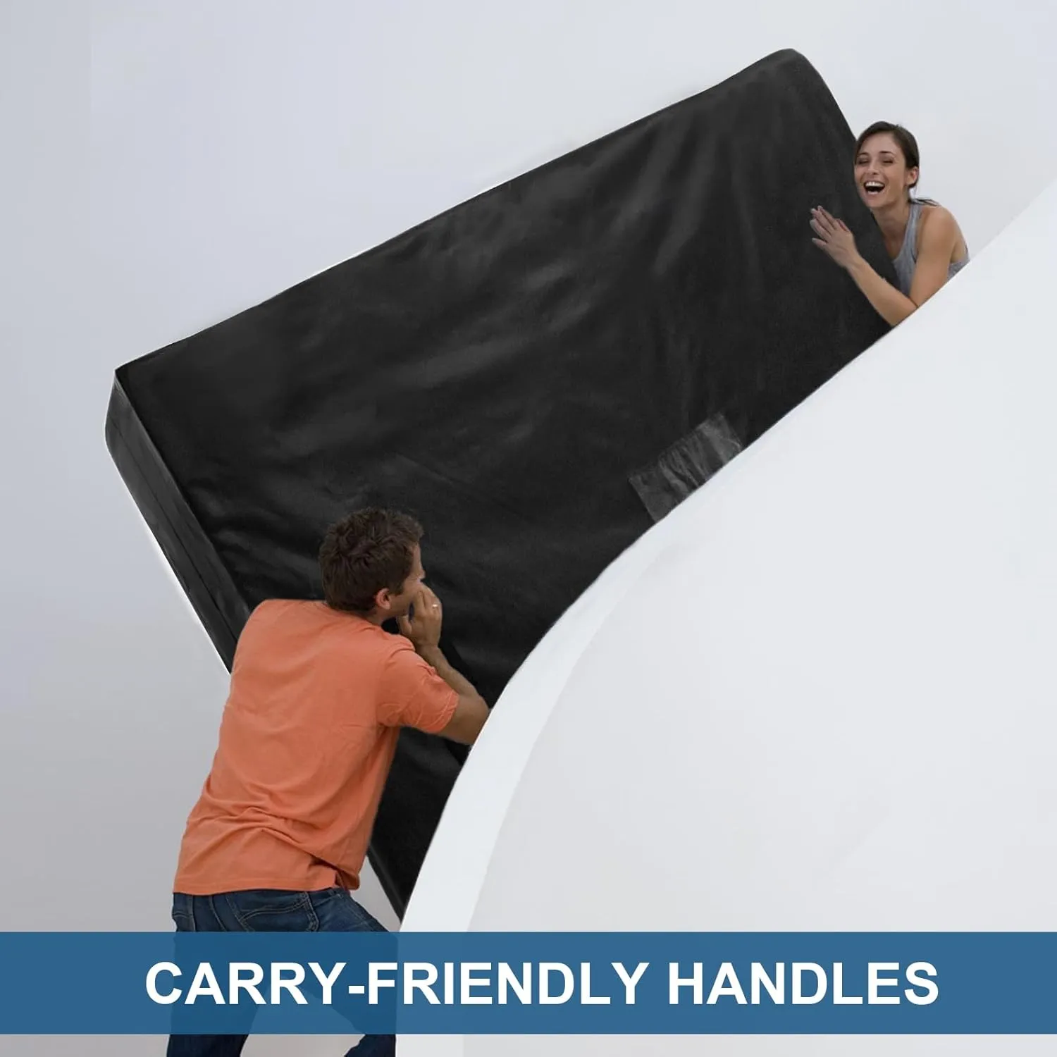Mattress Bags for Moving and Storage, Heavy Duty Full Mattress Bag with 4 Strong Handles, Waterproof Mattress Cover/Protector for Moving Full Size, Reusable Thick Tarp, Black