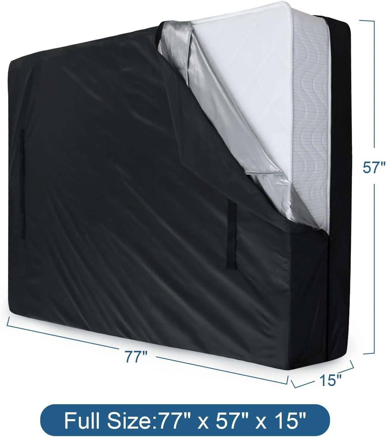 Mattress Bags for Moving and Storage, Heavy Duty Full Mattress Bag with 4 Strong Handles, Waterproof Mattress Cover/Protector for Moving Full Size, Reusable Thick Tarp, Black