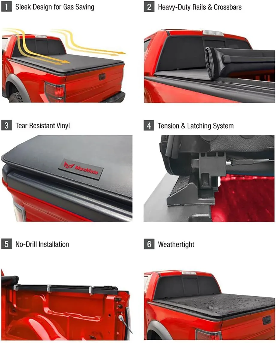 MaxMate Soft Roll-up Truck Bed Tonneau Cover Compatible with 2022-2025 Ford Maverick (Not Fit Models with Utility Track System) | 4.5' (54") Bed | TCF169061