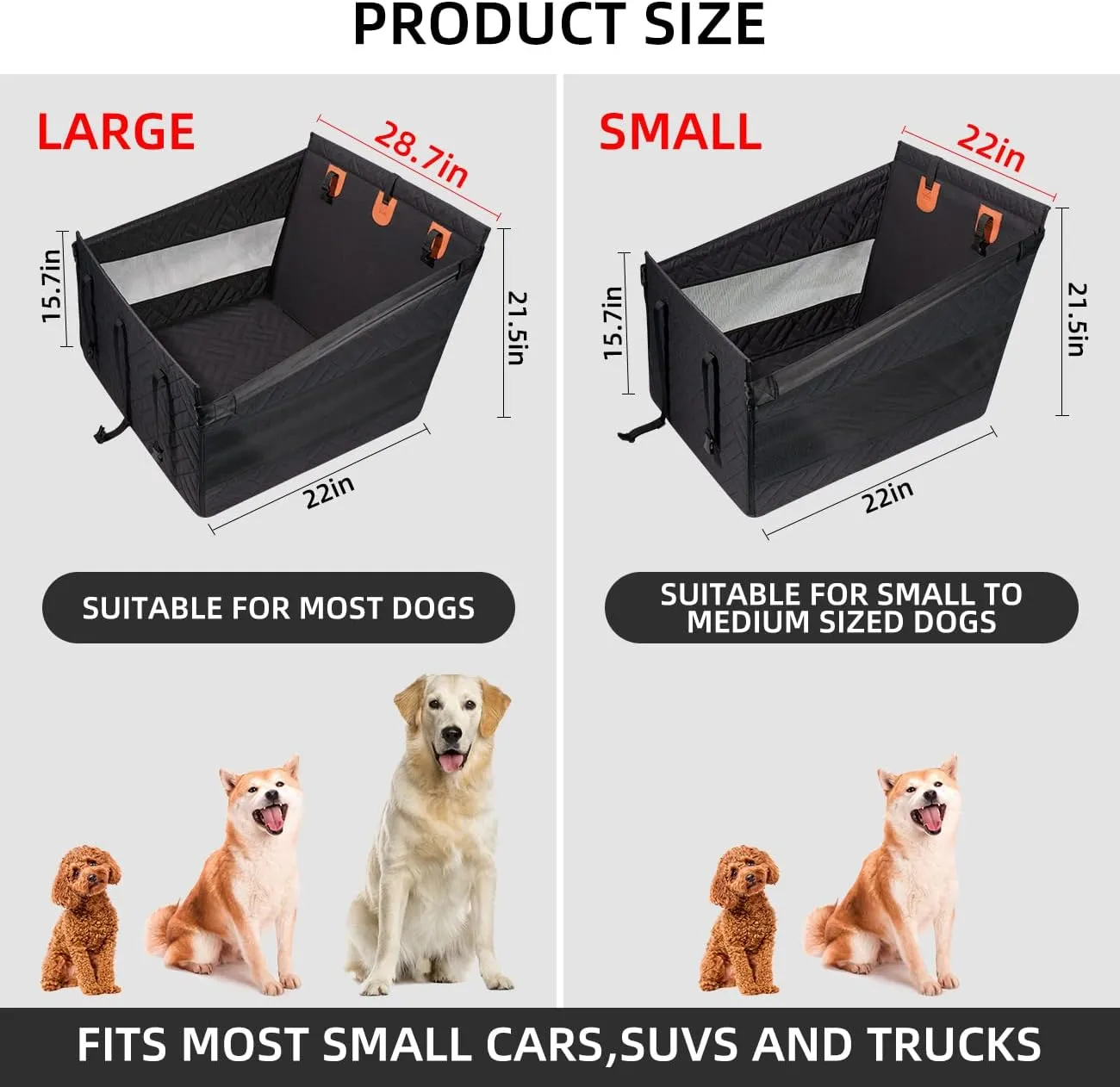 Medium Dog Car Seat,Back Seat Extender for Dogs,Waterproof Large Dog Seat Cover for Backseat, Pet Bed for Car Hammock(Black-s)