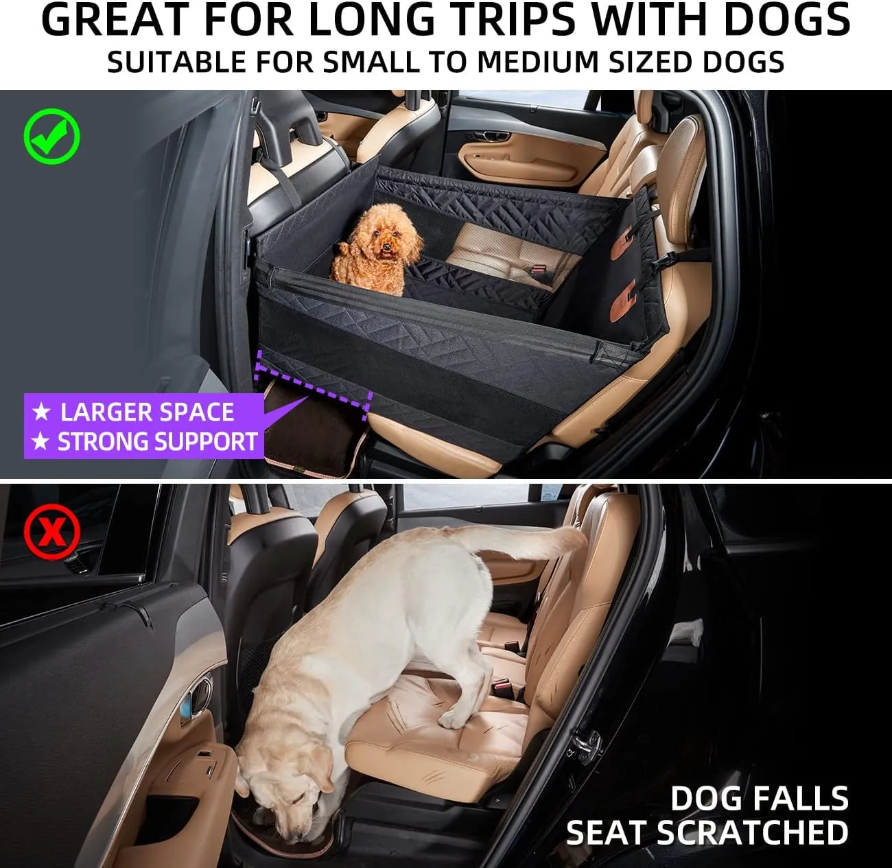 Medium Dog Car Seat,Back Seat Extender for Dogs,Waterproof Large Dog Seat Cover for Backseat, Pet Bed for Car Hammock(Black-s)