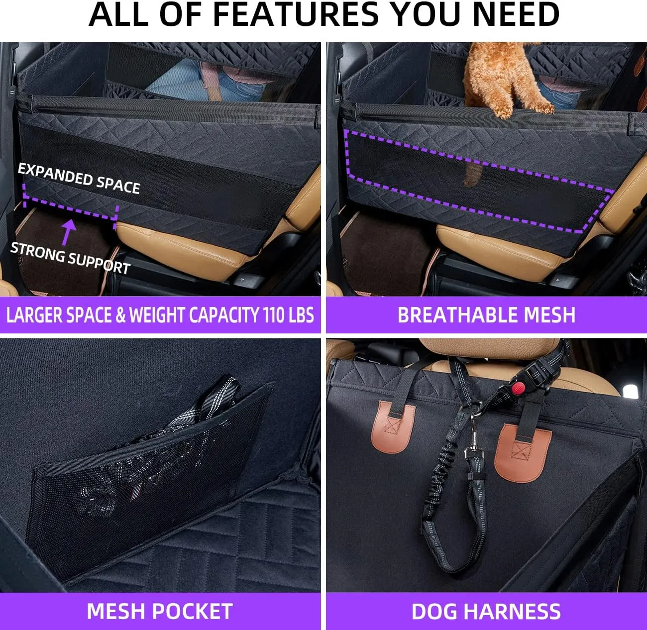Medium Dog Car Seat,Back Seat Extender for Dogs,Waterproof Large Dog Seat Cover for Backseat, Pet Bed for Car Hammock(Black-s)