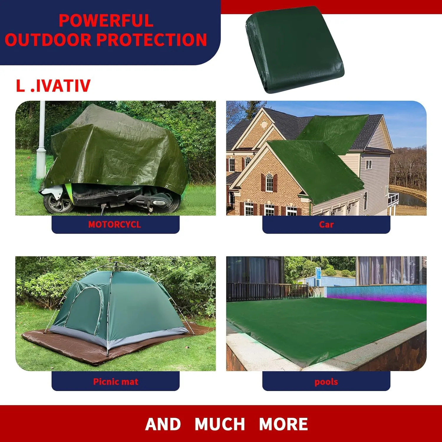Medium Duty Waterproof 5 Mil. Reversible (Hunter Green/White) Tarp Cover, UV Resistant, Rip and Tear Proof Tarpaulin with Reinforced Edges - for Roof, Camping, Patio, Pool Cover, Boat (30'X50')