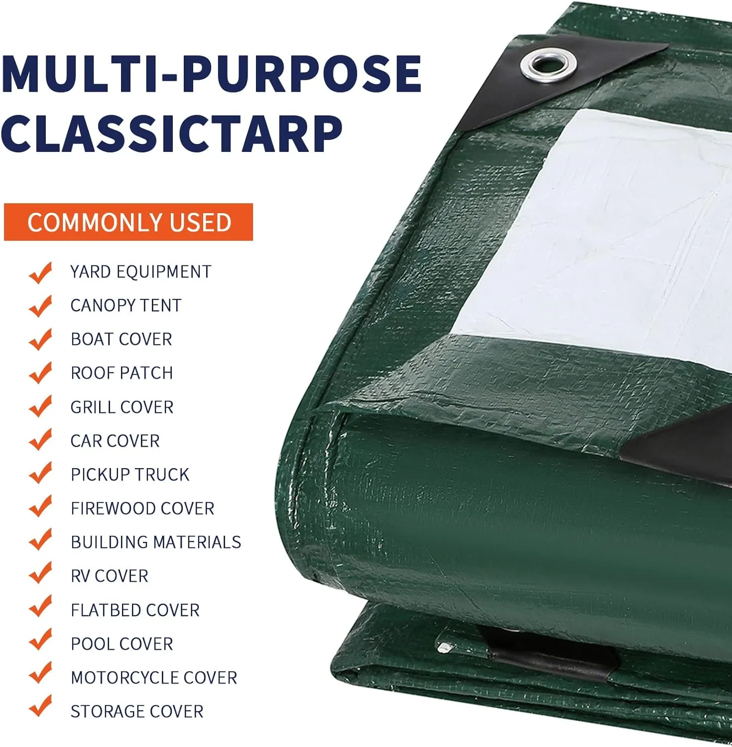 Medium Duty Waterproof 5 Mil. Reversible (Hunter Green/White) Tarp Cover, UV Resistant, Rip and Tear Proof Tarpaulin with Reinforced Edges - for Roof, Camping, Patio, Pool Cover, Boat (30'X50')