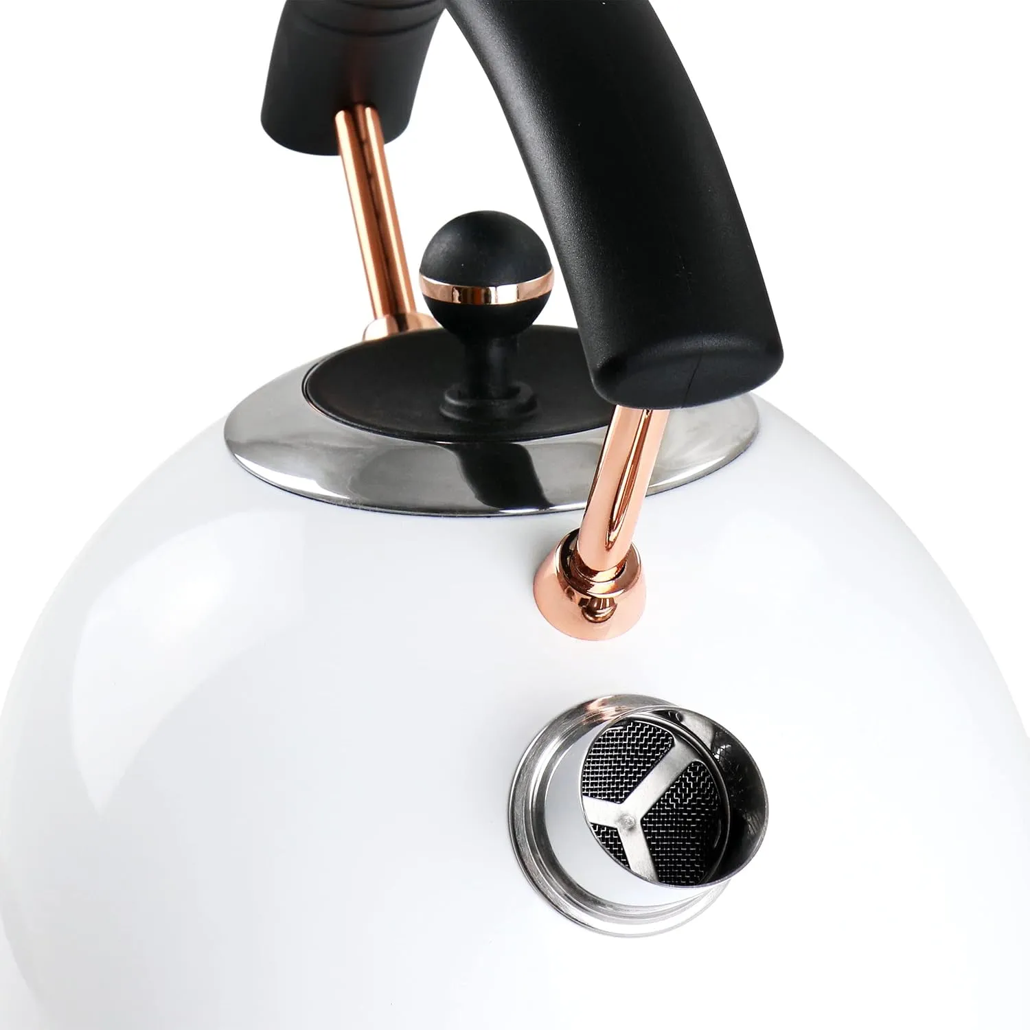 Megachef 1.8 Quarts Half Circle Electric Tea Kettle with Thermostat in White
