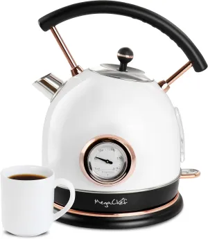 Megachef 1.8 Quarts Half Circle Electric Tea Kettle with Thermostat in White