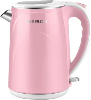 MEISON Electric Kettle, 1.7 L Double Wall Food Grade Stainless Steel Interior Water Boiler, Coffee Pot & Tea Kettle, Auto Shut-Off and Boil-Dry Protection, 1200W, 2 Year Warranty(Pink)