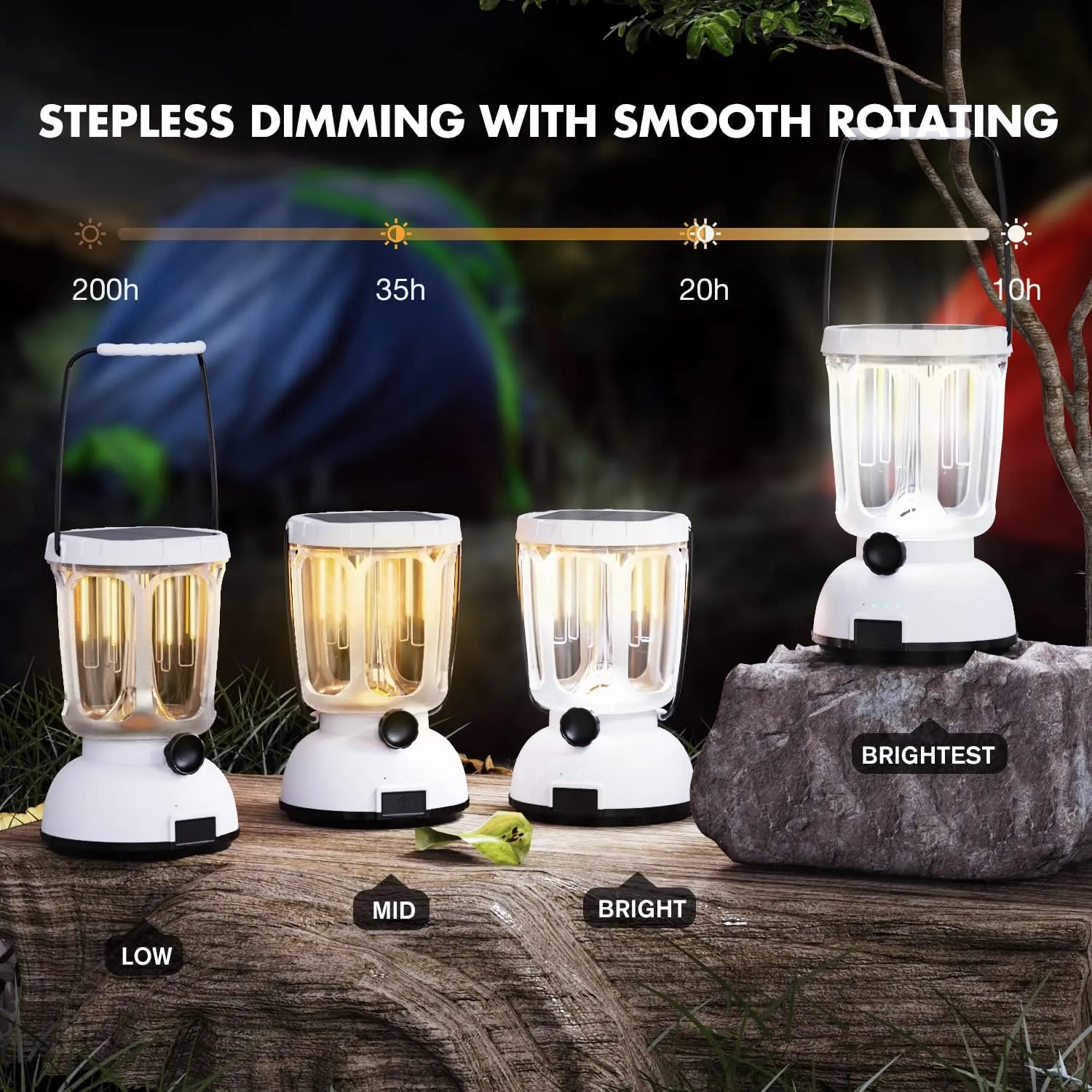 Mesqool Camping Lantern Rechargeable Battery 6000mAh, 650LM LED Lanterns for Power Outages Emergency Hurricane, Solar Hand Crank Lantern for 200 Hours