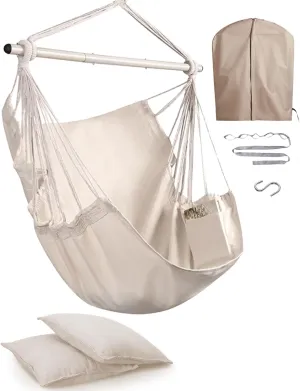 Miztli Hammock Chair with Hanging Chair Cover – 2 Cushions, Steel Spreader Bar with Anti-Slip Rings, Comfortable Indoor & Outdoor Hanging Chair – Includes Protective Waterproof Cover (57x45.5 in)