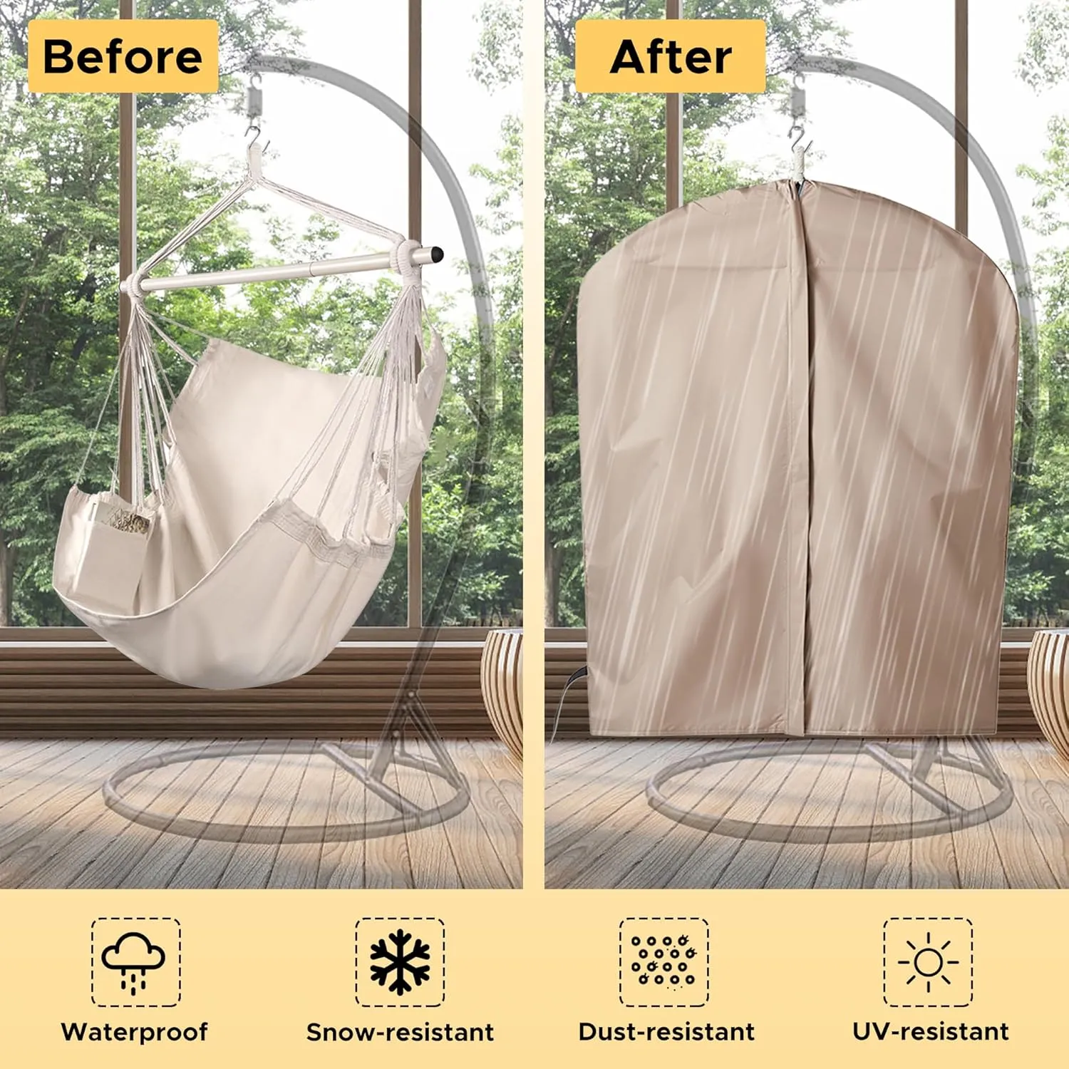 Miztli Hammock Chair with Hanging Chair Cover – 2 Cushions, Steel Spreader Bar with Anti-Slip Rings, Comfortable Indoor & Outdoor Hanging Chair – Includes Protective Waterproof Cover (57x45.5 in)