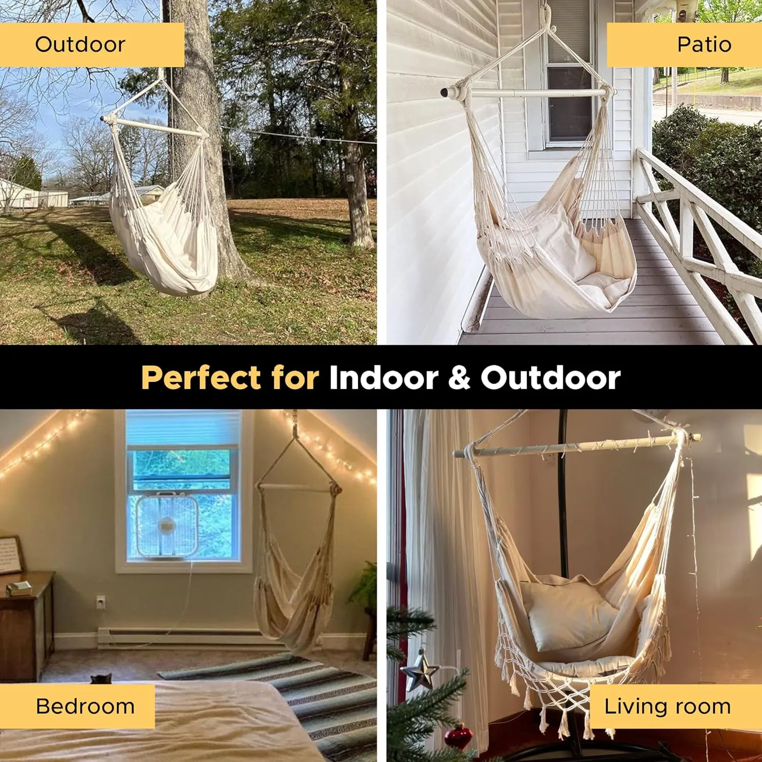 Miztli Hammock Chair with Hanging Chair Cover – 2 Cushions, Steel Spreader Bar with Anti-Slip Rings, Comfortable Indoor & Outdoor Hanging Chair – Includes Protective Waterproof Cover (57x45.5 in)