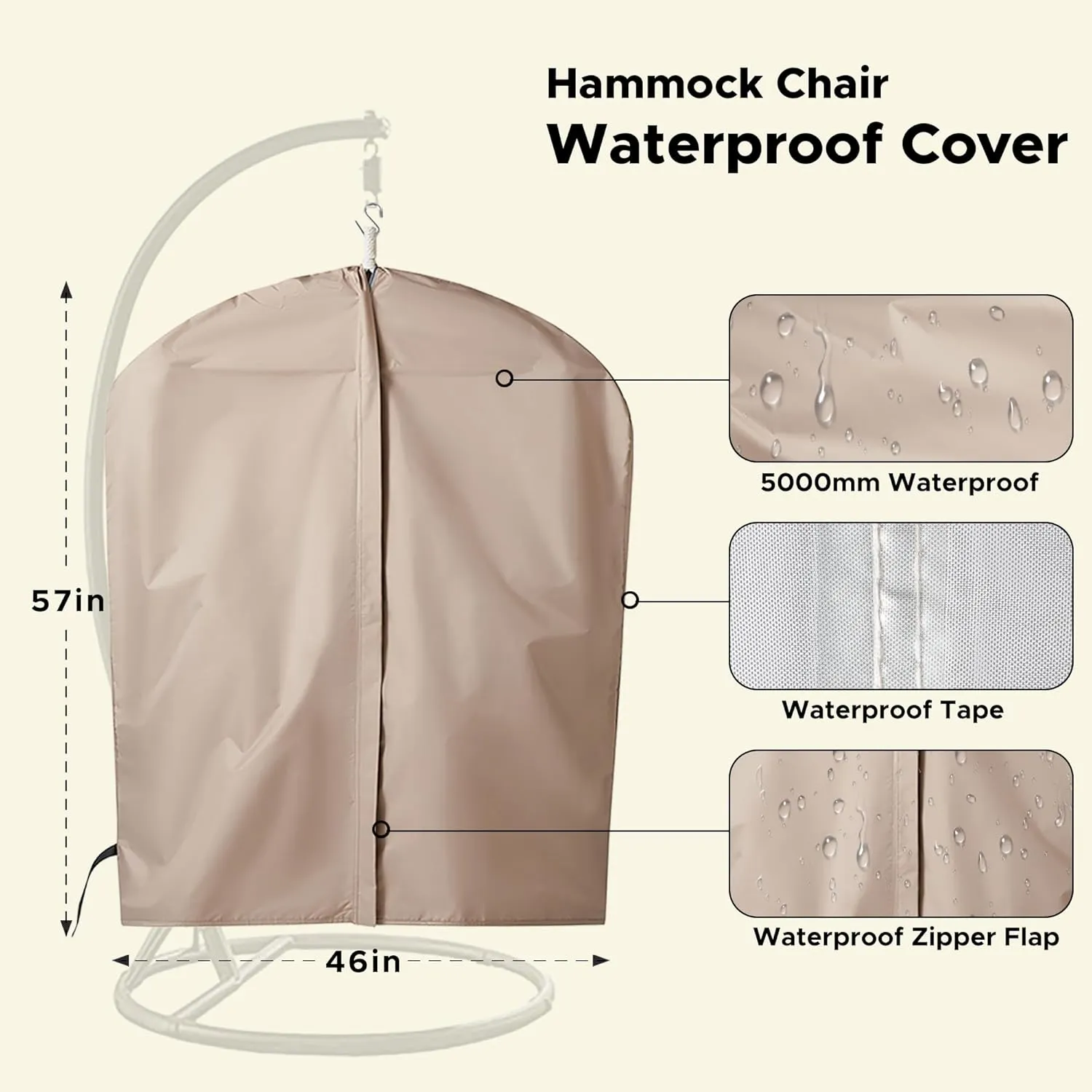 Miztli Hammock Chair with Hanging Chair Cover – 2 Cushions, Steel Spreader Bar with Anti-Slip Rings, Comfortable Indoor & Outdoor Hanging Chair – Includes Protective Waterproof Cover (57x45.5 in)