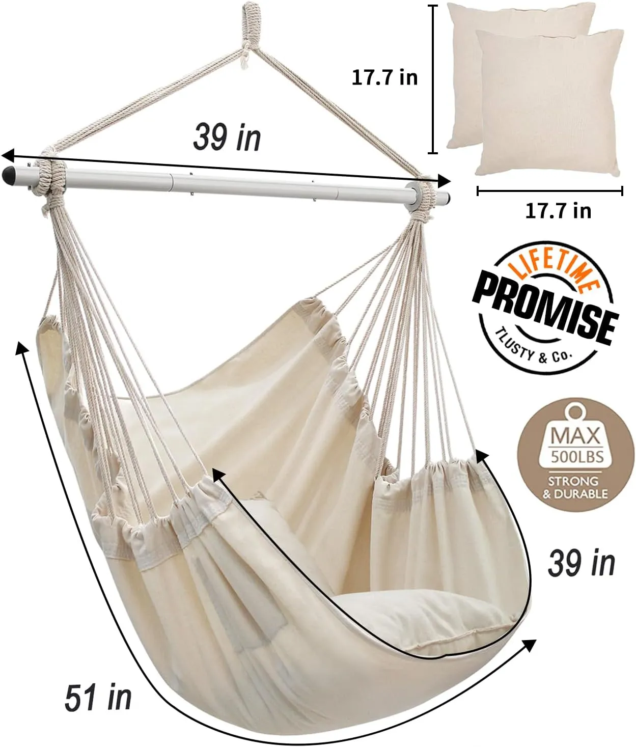 Miztli Hammock Chair with Hanging Chair Cover – 2 Cushions, Steel Spreader Bar with Anti-Slip Rings, Comfortable Indoor & Outdoor Hanging Chair – Includes Protective Waterproof Cover (57x45.5 in)