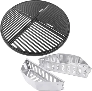 Modular Cast Iron Grill Grate & Stainless Steel Briquette Holders Charcoal Basket Grill Accessories for Weber 22.5" Kettle Grills