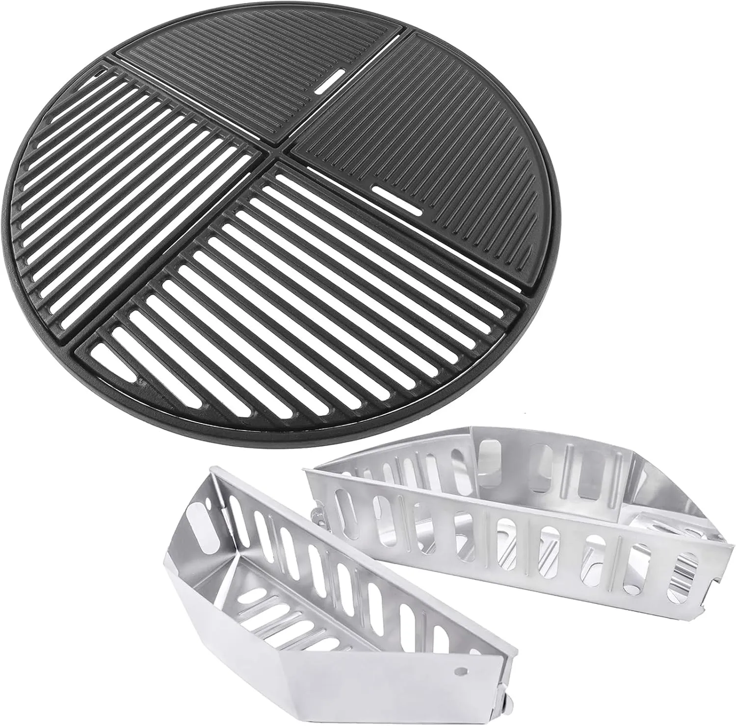 Modular Cast Iron Grill Grate & Stainless Steel Briquette Holders Charcoal Basket Grill Accessories for Weber 22.5" Kettle Grills