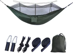 Mosquito Net Camping Hammock,Lightweight Double Hammock,Parachute Nylon Hammocks,Portable Hammocks Outdoor Hiking Travel Dark Green 260x140cm