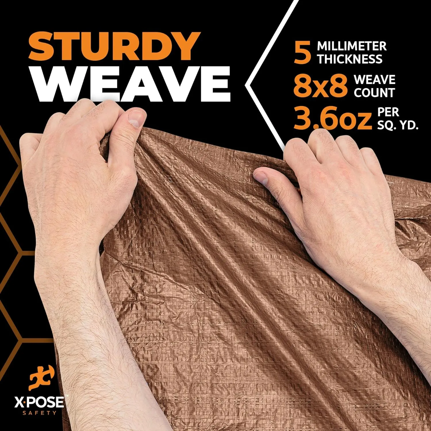 Multipurpose Protective Cover Brown Poly Tarp 10' x 20' - Durable, Water Resistant, Weather Resistant - 5 Mil Thick Polyethylene - by Xpose Safety