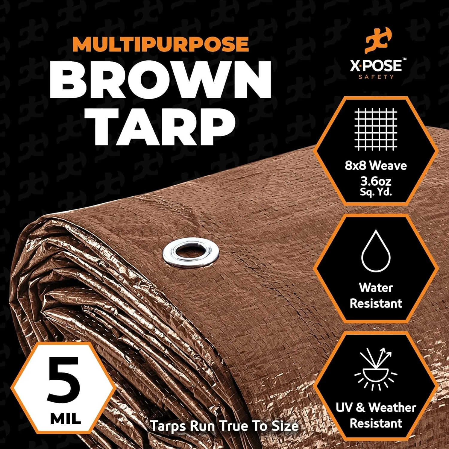 Multipurpose Protective Cover Brown Poly Tarp 10' x 20' - Durable, Water Resistant, Weather Resistant - 5 Mil Thick Polyethylene - by Xpose Safety