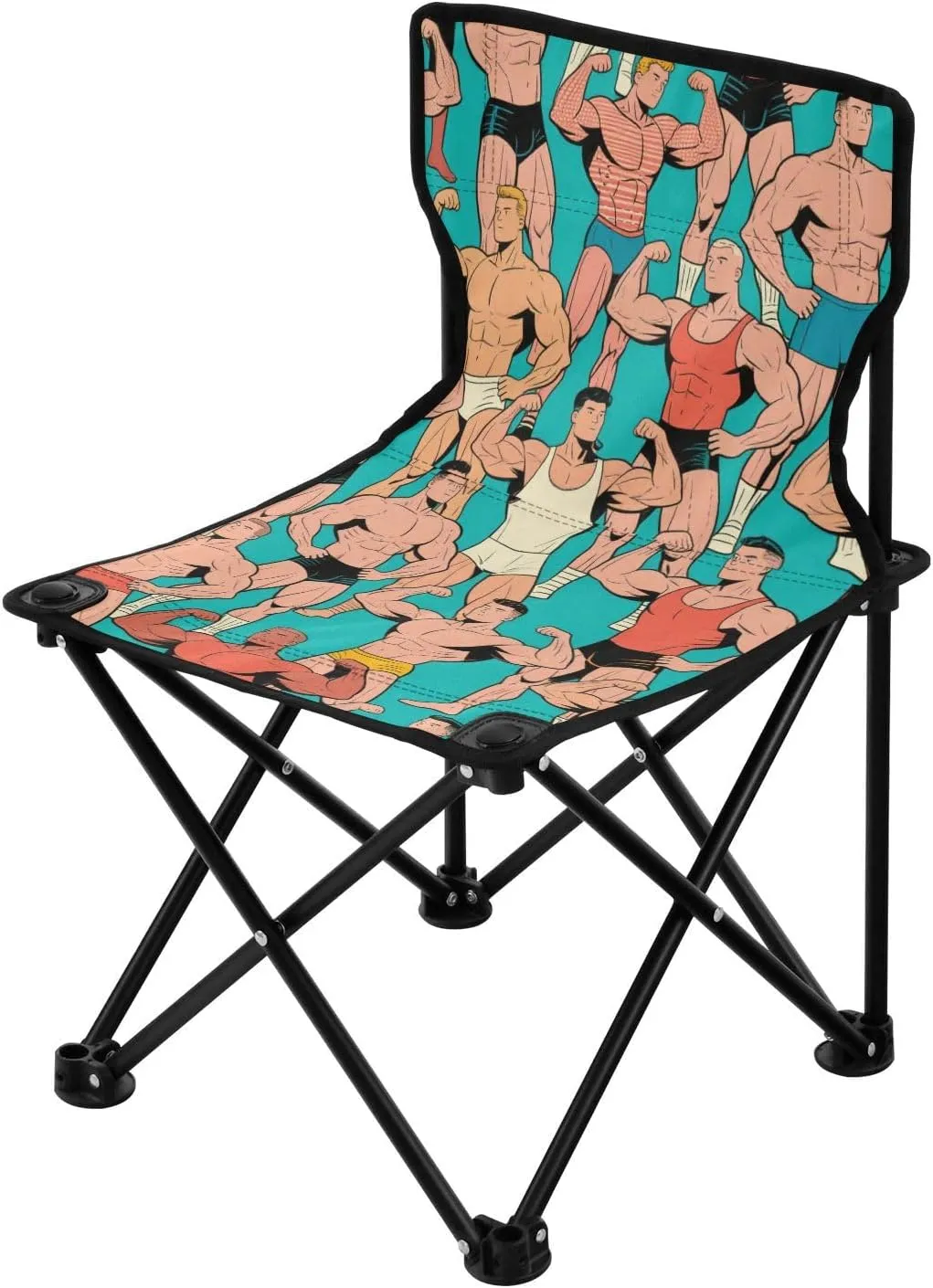 Muscle Hunk Man Cartoon Green Collapsible Camping Chairs for Adults Ultralight Camp Chair with Carrying Bag Lawn Chairs for Outdoor Outside