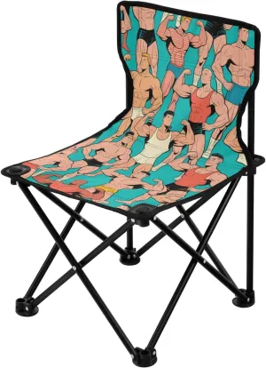 Muscle Hunk Man Cartoon Green Collapsible Camping Chairs for Adults Ultralight Camp Chair with Carrying Bag Lawn Chairs for Outdoor Outside
