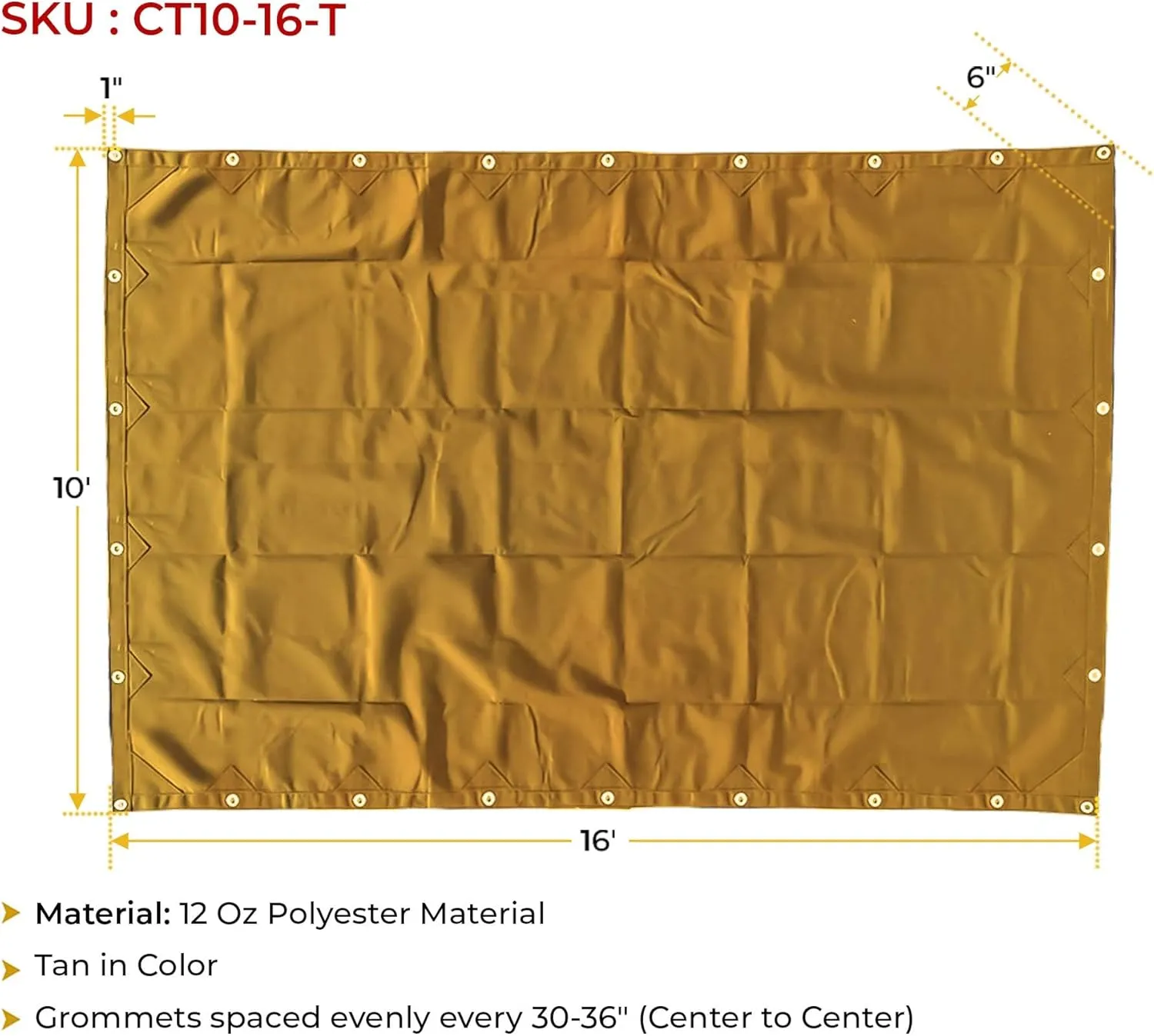 Mytee Products 10' x 16' Tan Canvas Tarp 12oz Heavy Duty Water Resistant