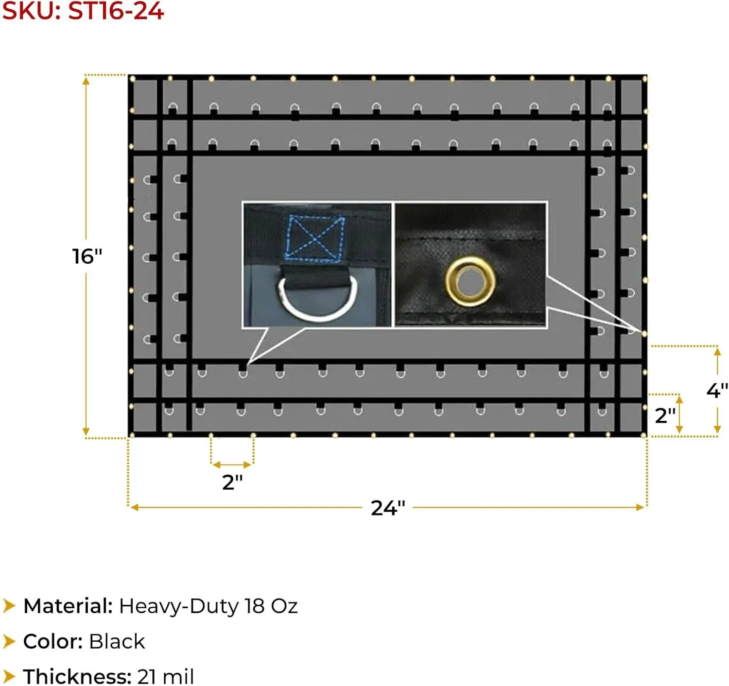 Mytee Products (2 Pack) 16' x 24' Flatbed Truck Tarps Heavy Duty 18oz Steel Tarp - Black