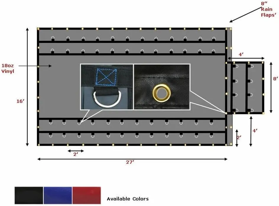 Mytee Products 2 Pack 16' x 27' Flatbed Truck 18 Oz Steel Tarp with 4 FT Drop & Flap - Black Heavy Duty Vinyl Waterproof Tarp for Trailers to Protect Cargo from Wind, Rain, Snow and Sun