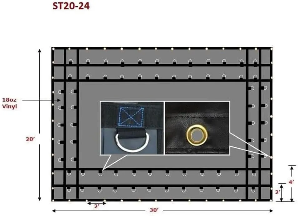 Mytee Products 2 Pack 20' x 24' Flatbed Truck Tarps Heavy Duty Steel Machinery Tarp - Black