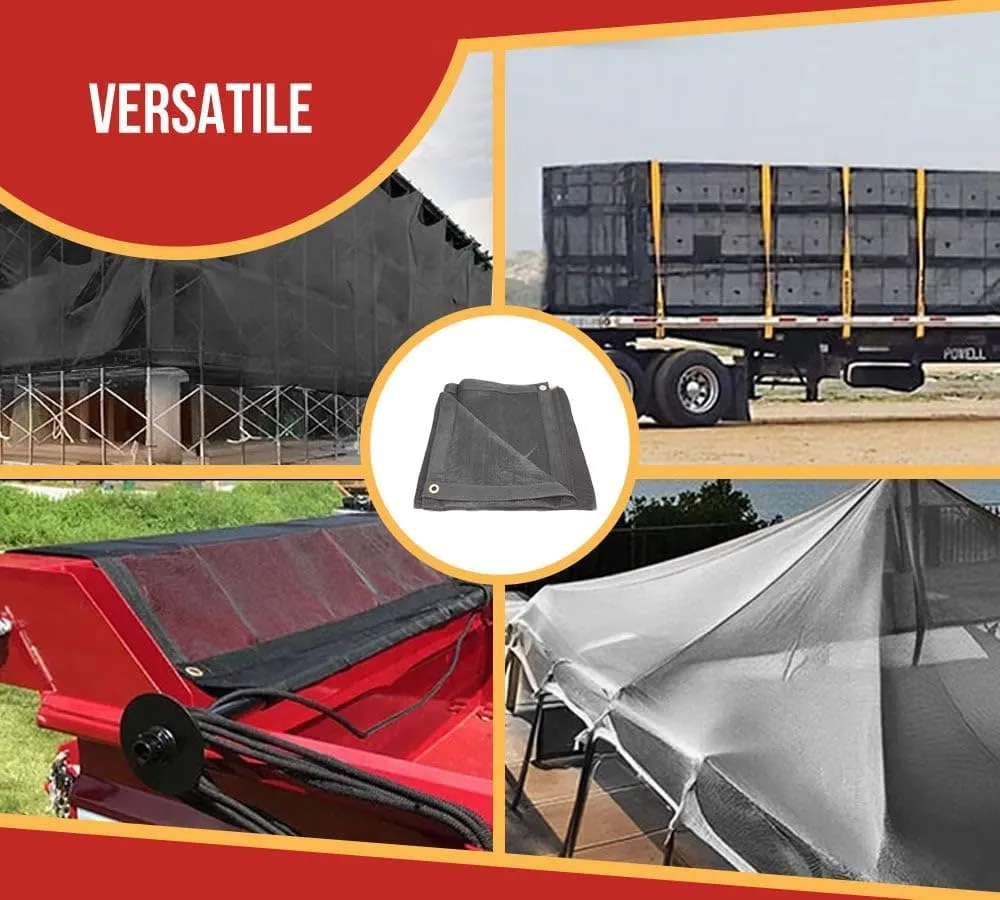 Mytee Products 6'x8' Black 70% Shade Mesh Tarp for Outdoor w/Grommets - 6 Oz Extra Durable Heavy Duty Mesh Tarps for Dump Truck, Rolloff Trucks - Mesh Shade Net Cloth for Sun, Plant, Patio
