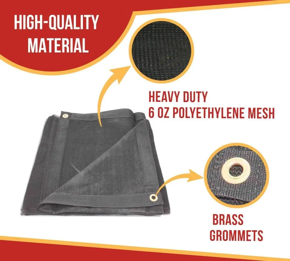 Mytee Products 6'x8' Black 70% Shade Mesh Tarp for Outdoor w/Grommets - 6 Oz Extra Durable Heavy Duty Mesh Tarps for Dump Truck, Rolloff Trucks - Mesh Shade Net Cloth for Sun, Plant, Patio