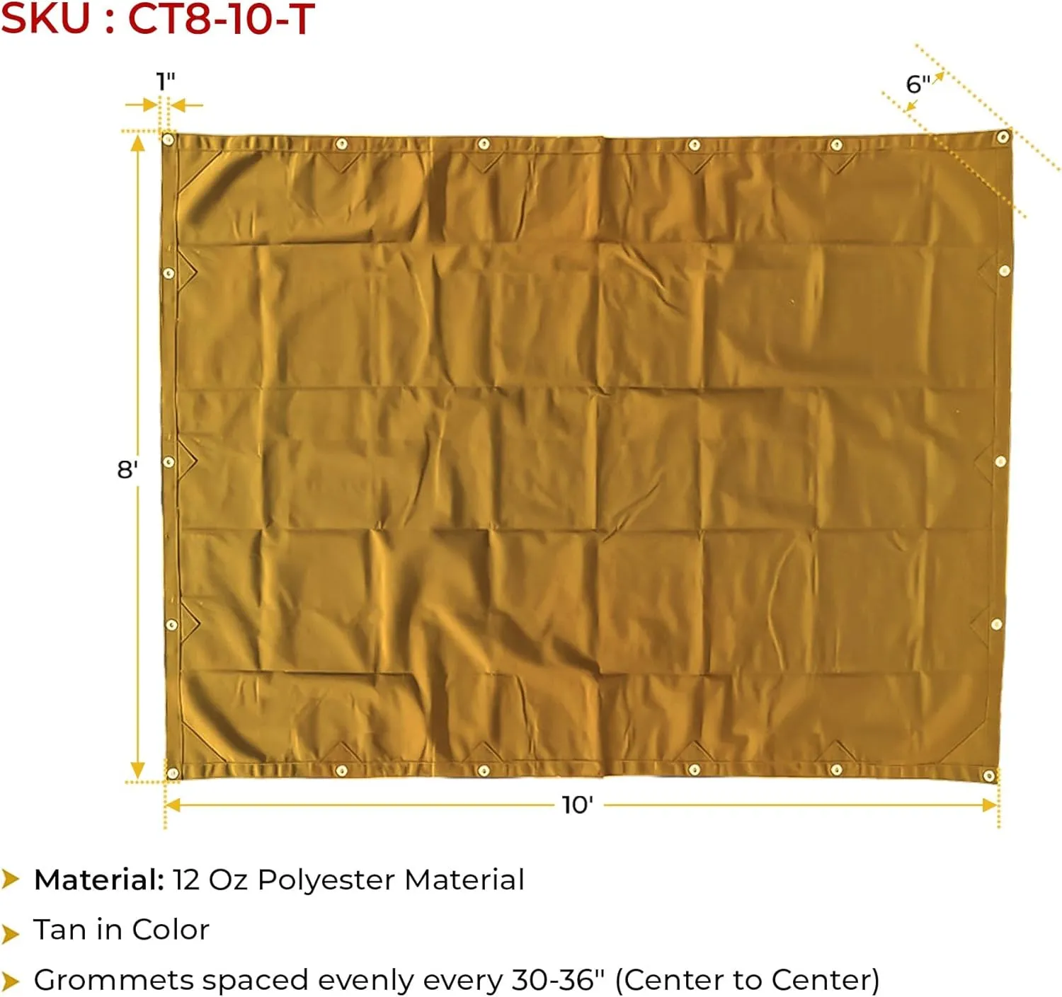 Mytee Products 8' x 10' Tan Canvas Tarp 12oz Heavy Duty Water Resistant