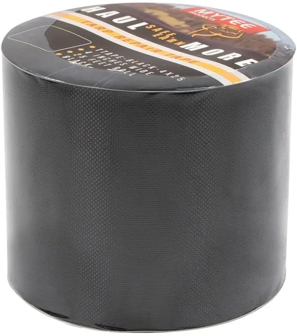 Mytee Products 8.8 oz Waterproof Black Vinyl Tarp Repair Tape 4 Inch x 25 FT with Heavy Duty Adhesive Backing - Tarp Repair Kit