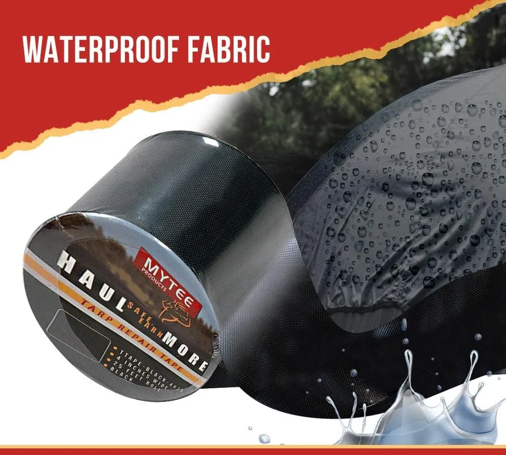 Mytee Products 8.8 oz Waterproof Black Vinyl Tarp Repair Tape 4 Inch x 25 FT with Heavy Duty Adhesive Backing - Tarp Repair Kit
