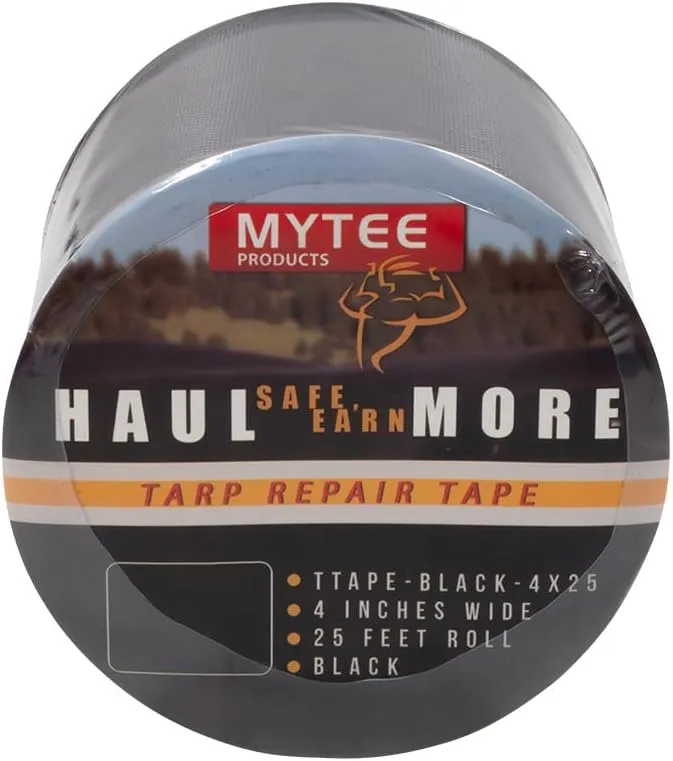 Mytee Products 8.8 oz Waterproof Black Vinyl Tarp Repair Tape 4 Inch x 25 FT with Heavy Duty Adhesive Backing - Tarp Repair Kit