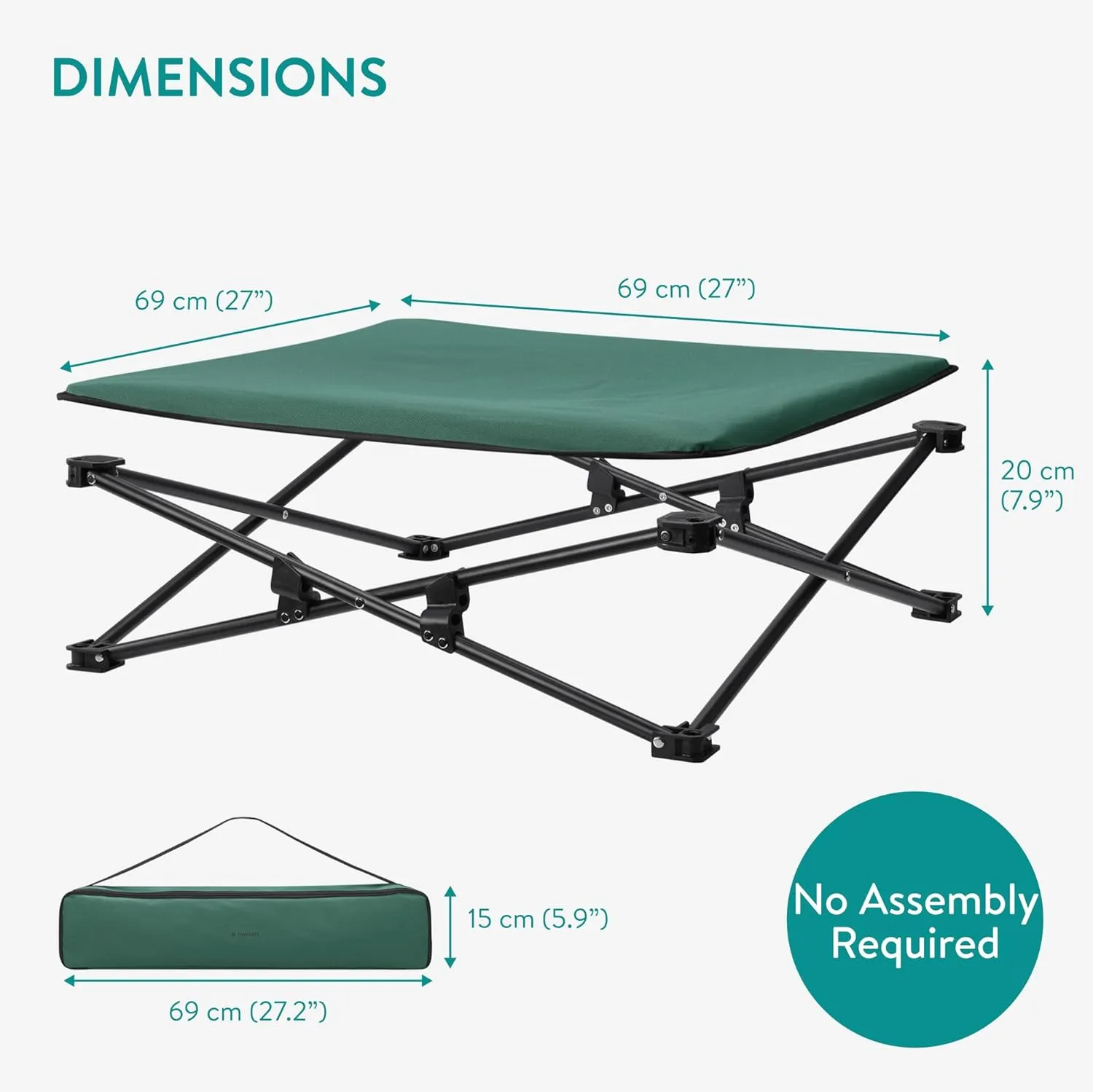 Navaris Portable Elevated Dog Bed with Carry Bag - Medium Raised Dog/Cat Bed for Outdoor Travel Camping Off The Floor Hammock Chair Suitable for 33lbs (15kg)