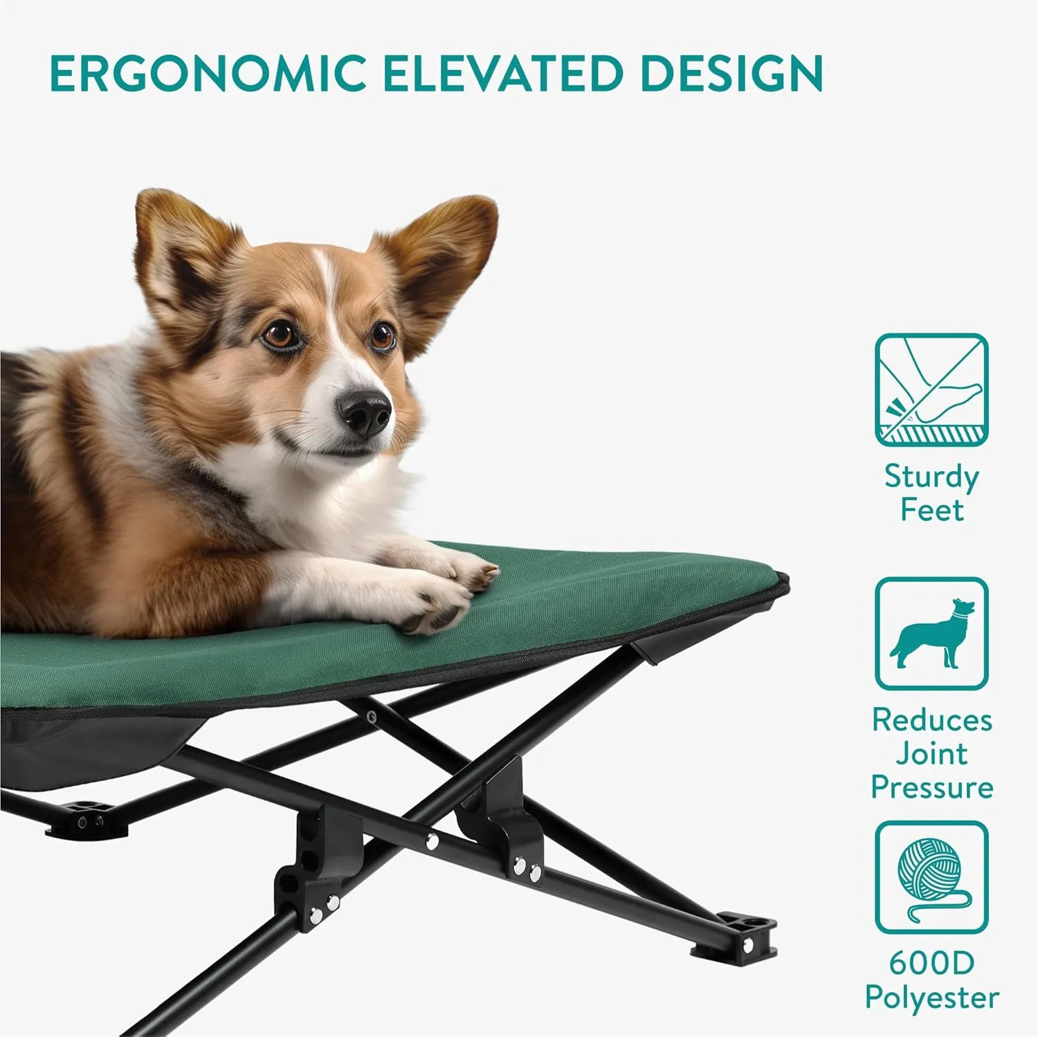 Navaris Portable Elevated Dog Bed with Carry Bag - Medium Raised Dog/Cat Bed for Outdoor Travel Camping Off The Floor Hammock Chair Suitable for 33lbs (15kg)